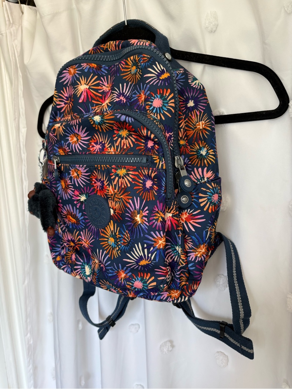 Kipling Navy Floral Backpack with Multicolor Burst Print - Picture 2 of 14